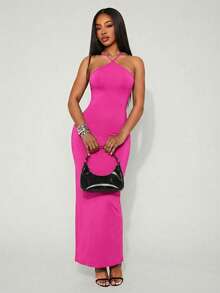 Radiana فستان أنيق بدون ظهر، وردي فوشيا، صيفي - روز أحمر - مشاهدة 4