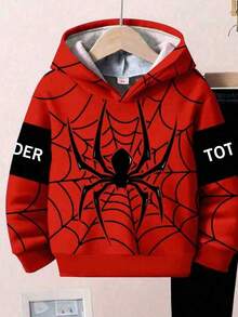 Young Boys Autumn New Spider Casual Minimalist Cute Cartoon Loose Fit Relaxed Long Sleeve Hoodie 2-Piece Set, Suitable For Autumn/Winter - Multicolor - View 4