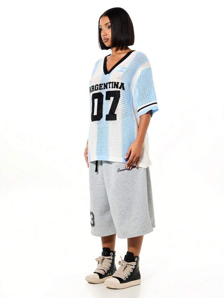 SUMWON WOMEN Argentina Crochet Oversized Top With Number Print
