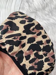 2pcs Women Leopard Print Lingerie Set, Sexy Lace Patchwork Push-Up Bra