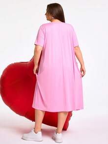 SHEIN CURVE+ 加大码/情人节/加大码红色心形印花长裙，情人节 - 粉色 - 查看 2