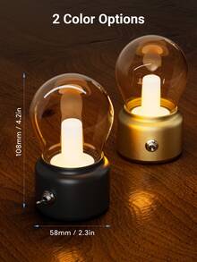 Teckwe Bulb Shape USB Light, Rechargeable Portable Wireless Retro LED Table Cordless Light With Continuous Light Desk Lamp Bulb For Bedroom Beside