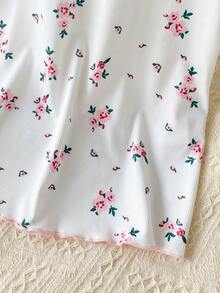 少女优雅碎花长袖睡裙，及膝睡衣 - 粉色 - 查看 6