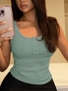 Slaydiva 休闲百搭白色吊带背心，深U领和工字背设计-C - 薄荷綠 - 查看 5