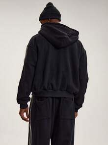 Musero Oversized Hooded Contrast Stripe Long Sleeve Zip Through Sweater Jacket Co Ord Tracksuit Top Only - Black - View 4