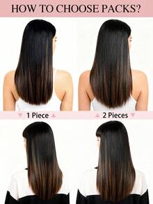 蝴蝶结发片，真人发，无胶OVO PU孔，天才手工编织，隐形DIY双层发片，直发，1片装，16英寸