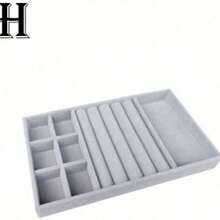 珠宝托盘收纳盒，珠宝项链耳环戒指展示收纳盒，可堆叠珠宝架盒化妆品收纳盒，适用于耳环项链戒指手链吊坠珍珠 - 灰色 - 查看 23