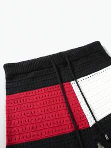 Manfinity VDAYZ Men's Contrast Color Drawstring Waist Hollow Out Casual Loose Swim Trunks Crochet Shorts Men Patchwork Shorts Men Men Sexy Shorts Beach Clothes For Men Men Swim Trunks Beach Shorts Men Beach Shorts Set - Multicolor - View 6