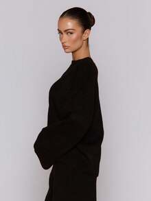 MUSERA Knit Oversized Jumper Cool Girl, Streetstyle, Cute, , , Winter Spring - Black - View 2
