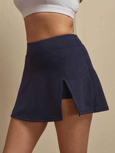 Cheerettes Solid Color High Waist Split Hem Sports Skirt Pants, Summer