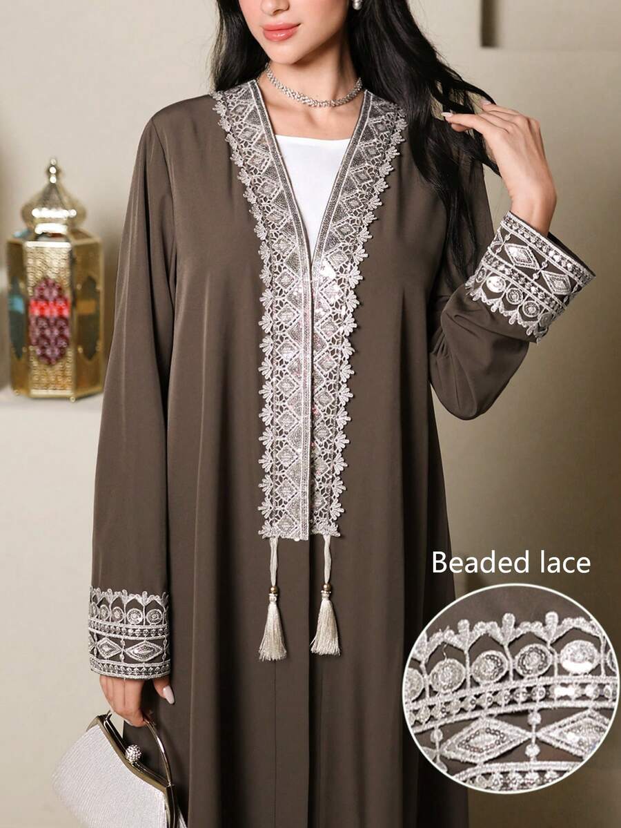 Al Najma New Embroidered Comfortable Casual Everyday Versatile Vacation Kimono Jacket - Brown - View 1