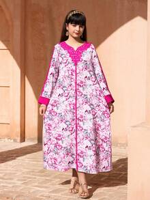 Tween Girls Elegant Floral Print Dress - Multicolor - View 6