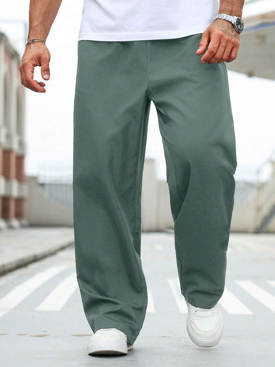 Manfinity Homme Plus Size Men's Solid Color Casual Versatile Slant Pocket Pants - Mint Green - View 1