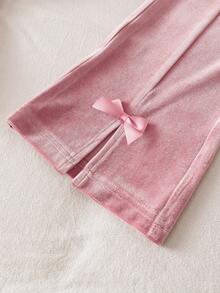 Young Girl' Pink Velvet Bow Casual Outfit - Pink - View 5