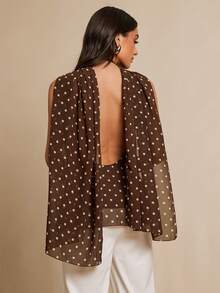 Silquee 女士吊带金属扣波点衬衫，春夏款 - 棕色 - 查看 2