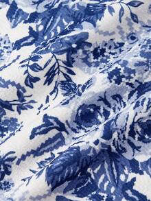 SHEIN MOD Plus Size Women Asymmetric Hem Floral Print Skirt, Vacation Style - Blue and White - View 4