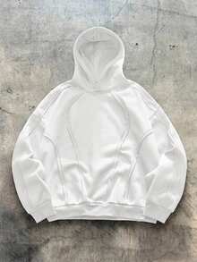 AXEPEAK 男士休闲拼接撞色宽松连体卫衣，秋季款 - 白色 - 查看 1