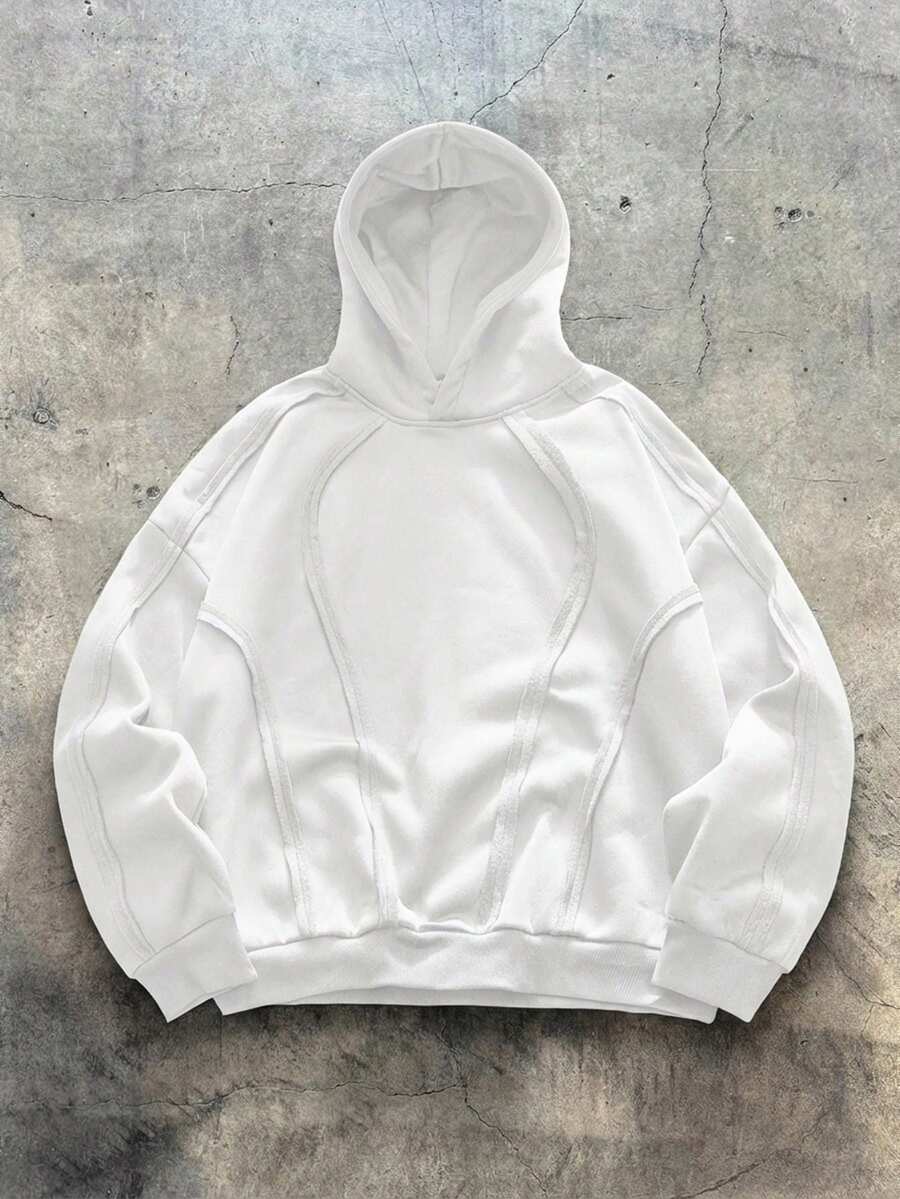 AXEPEAK 男士休闲拼接撞色宽松连体卫衣，秋季款 - 白色 - 查看 1