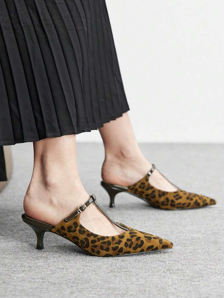 CUCCOO BIZCHIC Women's Fashionable Elegant Leopard Print Pointed Toe Heeled Sandals Valentine's Day