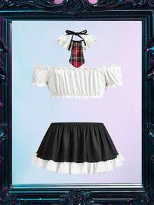Fantasy Costume 5pcs Student Uniform Pleated Ruffle Layered Romantic Babydoll Lingerie Costume For Women - Multicolor - View 7