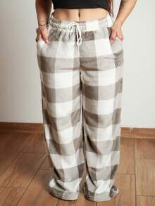 Lupita Cardoza 女士秋冬街头服饰复古返校休闲前系带格子口袋羊毛长裤 - 彩色 - 查看 3