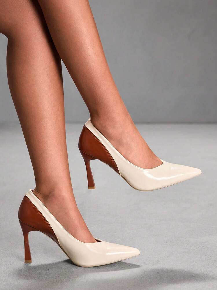 CUCCOO SZL Contrast Color Pointed Toe Fashionable Versatile Elegant Commuting High Heels For Christmas Valentine's Day