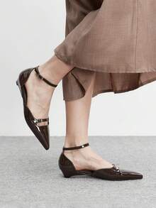 CUCCOO BIZCHIC Zapatos de tacón bajo de punta fina negros, sencillos y elegantes, versátiles, con tira trasera. Nuevos zapatos planos de bajo empeine para ir al trabajo, con correa en el talón, adecuados para la oficina en primavera/otoño - Café espejo 171 - Ver 5