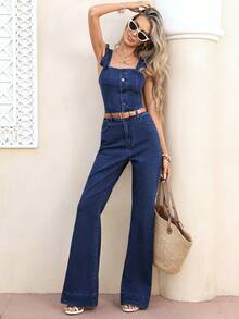 Selianne Women's Casual Sleeveless Denim Jumpsuit - Blue - View 1