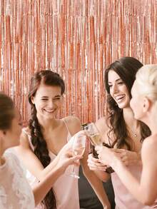 Rèm tua rua bằng giấy bạc màu hồng cho phông nền chụp ảnh bằng kim loại, rèm dây kim loại thích hợp cho trang trí đám cưới, sinh nhật, quà tặng cô dâu và tiệc độc thân. - Hoa hồng - Xem 2