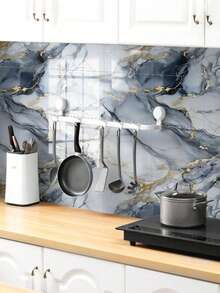 10片0.9平方米白色瓷砖和大理石贴纸，防水防潮铝塑板装饰墙面，装修贴纸可撕贴墙板，墙纸，春季装饰品，让您的家焕然一新，Rama装饰贴纸 - 藍金色 - 查看 5