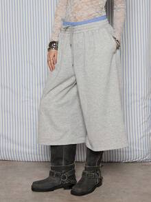 COUREZ 低腰长款七分运动裤 / Y2K 春季女装舒适街头风宽松运动裤性感时尚假日外出生日装 - 淺灰色 - 查看 5