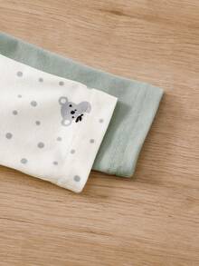 SHEIN 2pcs/Set Newborn Baby Boys Cute Koala Polka Dot Print Long Sleeve Romper Outfit