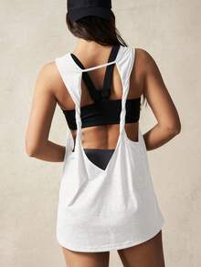 VARSIVA V-Neck Short Sleeve Hollow Back Loose T-Shirt - White - View 5