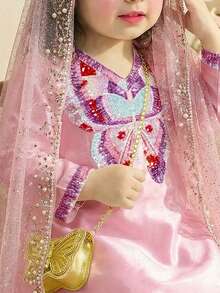 SHEIN Baby Girl V-Neck Butterfly Pattern Long Sleeve Long T-Shirt And Pants Casual Outfit For Daily Wear, Family Gathering - Multicolor - View 5