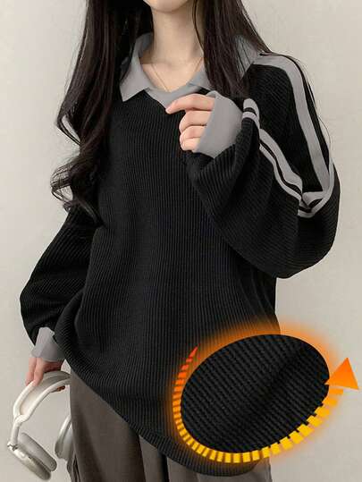 DAZY 女士撞色字母图案套头卫衣，学院风