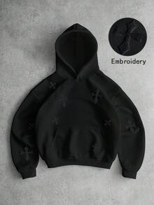PAVTROS Manfinity Streetrush Men's Street-Style Popular INS Matching,Men's Street-Style Popular INS Matching Brooklyn Embroidered Hoodie, Suitable For Outdoor Music Festivals, Nightclubs, Bars, Boyfriend/Husband Gift, Anniversary Gift, Black,Streetwear,Warm Winter, Christmas, Fall - Black - View 3