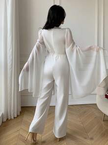 Celisse Women's Elegant Patchwork Ribbon Slit Sleeve Jumpsuit, Autumn