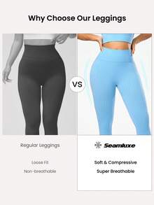Seamluxe SHEIN Sport Bộ đồ thể thao nữ màu trơn cổ tròn gồm áo tank top và quần legging ngắn tay. - Màu xanh nhạt - Xem 6