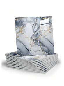 10片0.9平方米白色瓷砖和大理石贴纸，防水防潮铝塑板装饰墙面，装修贴纸可撕贴墙板，墙纸，春季装饰品，让您的家焕然一新，Rama装饰贴纸 - 藍金色 - 查看 1