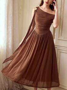 Vintamour Vintage elegantes Damenkleid mit Metallschnalle, elastisches Mesh-Gewebe, Lässig Resort Urlaubsparty Kleid, Sommerkleid, langes Sommerkleid für Damen, Sommeroutfits für Damen, Sommerkleidung, Frühlingsoutfit Damen, Frühlingsbreak-Outfits, Valentinstag, Valentinstagoutfits für Damen, Valentinstagkleid, Valentinstagkleidung, Valentinstagoutfit, elegante Kleider für Damen, elegantes Kleid Damen, braunes Kleid - Braun - Übersicht 6