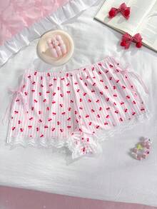 PetitDoll Valentine's Day Plus Size Cute Cherry Striped Bow Tie Slit Series Panties