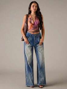 SHEIN BAE Women's Tie-Dye Halter Backless Sexy Versatile Top For Dates And Parties - Purple - View 5