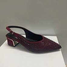 CUCCOO TILAWA Giày cao gót quai sau đính đá, đế thô - Màu Đỏ Sâu - Xem 12