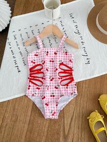 Emery Rose Kids Emery Rose Kids 2026新款时尚女童连体泳衣，可爱粉色草莓花卉图案，优雅迷人，适合游泳、海滩、泳池、夏季拍照及送礼。草莓泳衣，女童连体泳衣，女童水果连体泳衣，儿童泳装 - 粉色 - 查看 6