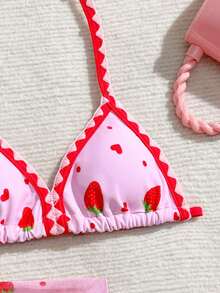 3pcs Girls' Bowknot Contrast Color Floral Print Camisole Top, Shorts And Apron Set, Comfortable Outdoor Activewear Swimsuit