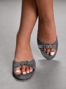 CUCCOO SZL Sandalias de tacón de aguja de moda casual con diseño de hebilla para mujer - Gris - Ver 7