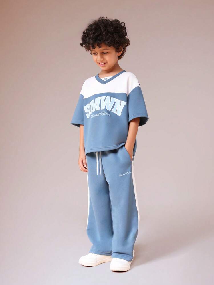 V-Neck Color Block Co-Ord Set With Print