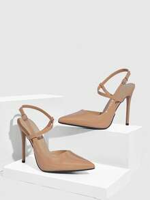 CUCCOO SZL 女士尖头高跟鞋，亮黑色材质，时尚性感夜店派对走秀踝带超高跟鞋，圣诞节必备 - 鏡面杏92 - 查看 4