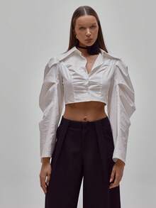 MUSERA Blusa con cuello y mangas de pétalos cortos, linda para salir y usar a diario en y verano - Blanco - Ver 1