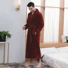SHEIN Basic living 超柔软珊瑚绒浴袍 - 速干、不掉毛、透气 | 男女皆宜 | 时尚设计 | 秋冬情侣睡衣 - 彩色 - 查看 46